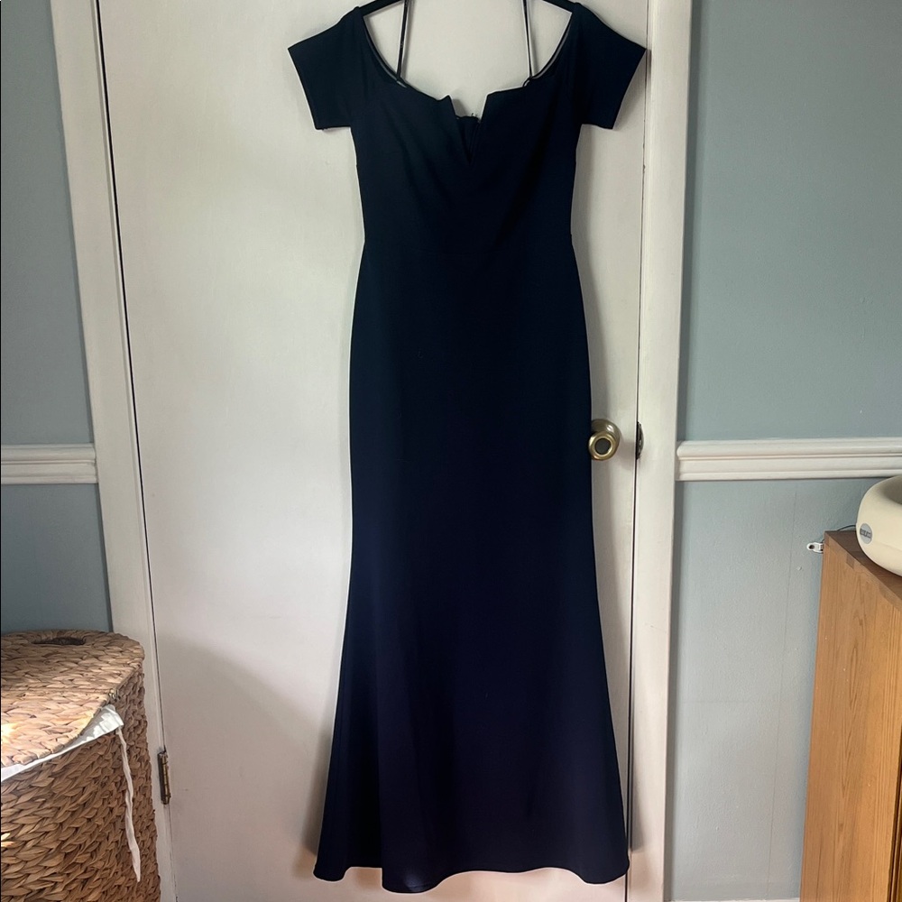 Lulus off the shoulder Lynne Navy Dress (Altered for 5’ 4” height)